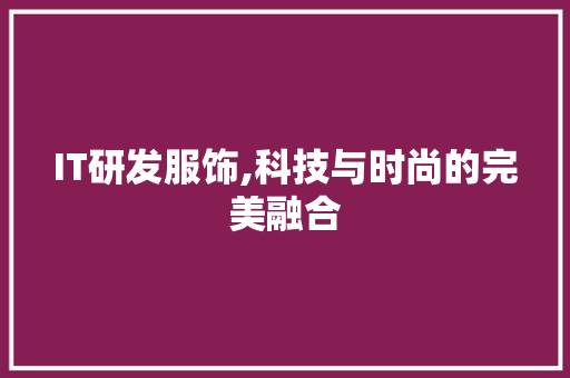 IT研发服饰,科技与时尚的完美融合