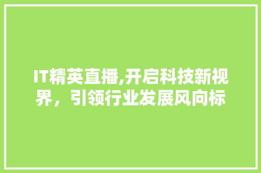 IT精英直播,开启科技新视界，引领行业发展风向标