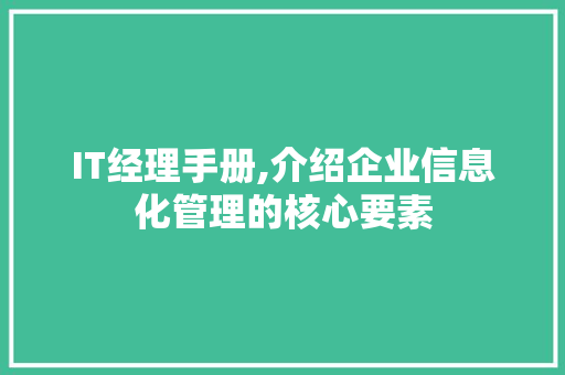 IT经理手册,介绍企业信息化管理的核心要素