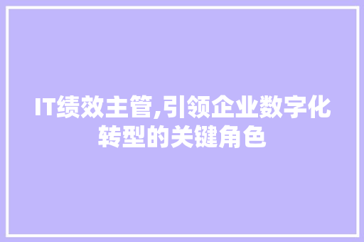 IT绩效主管,引领企业数字化转型的关键角色 小程序开发