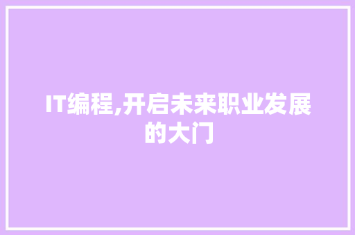 IT编程,开启未来职业发展的大门