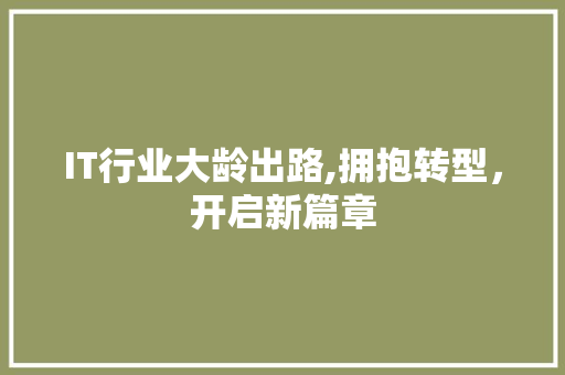 IT行业大龄出路,拥抱转型，开启新篇章 百度算法