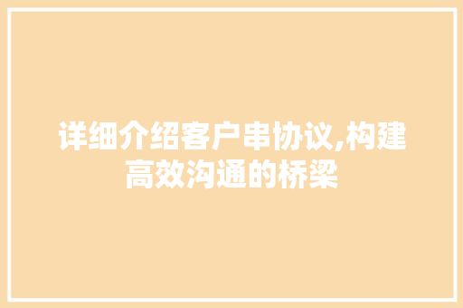 详细介绍客户串协议,构建高效沟通的桥梁