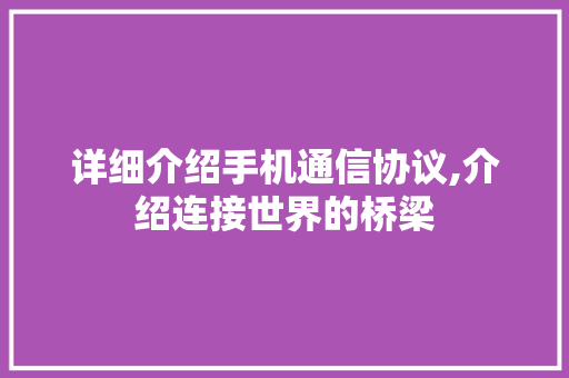 详细介绍手机通信协议,介绍连接世界的桥梁