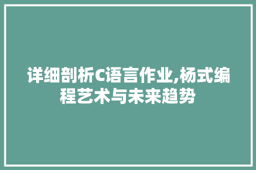 详细剖析C语言作业,杨式编程艺术与未来趋势