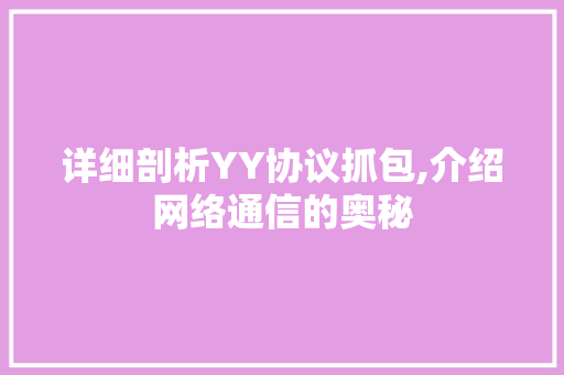 详细剖析YY协议抓包,介绍网络通信的奥秘