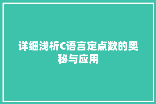 详细浅析C语言定点数的奥秘与应用 头条优化
