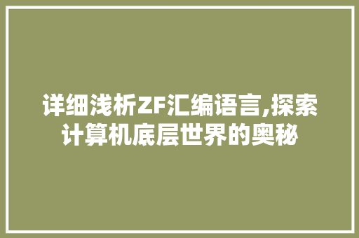 详细浅析ZF汇编语言,探索计算机底层世界的奥秘