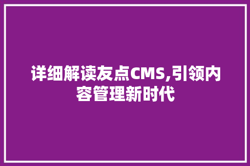 详细解读友点CMS,引领内容管理新时代