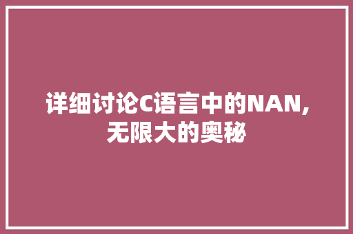 详细讨论C语言中的NAN,无限大的奥秘
