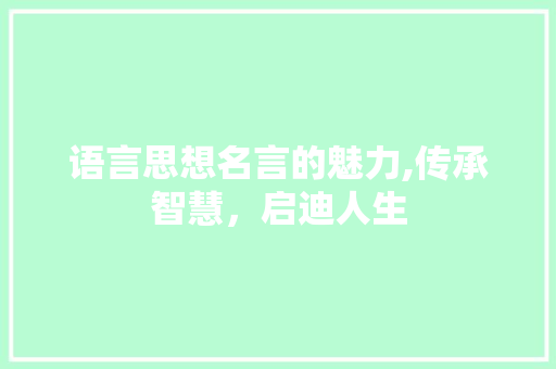 语言思想名言的魅力,传承智慧，启迪人生