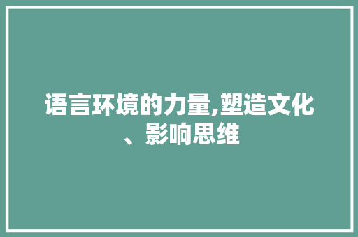 语言环境的力量,塑造文化、影响思维