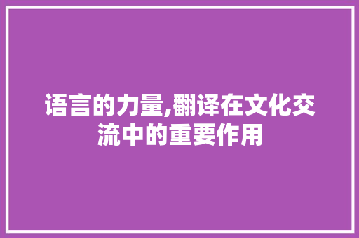 语言的力量,翻译在文化交流中的重要作用