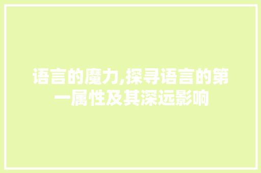 语言的魔力,探寻语言的第一属性及其深远影响
