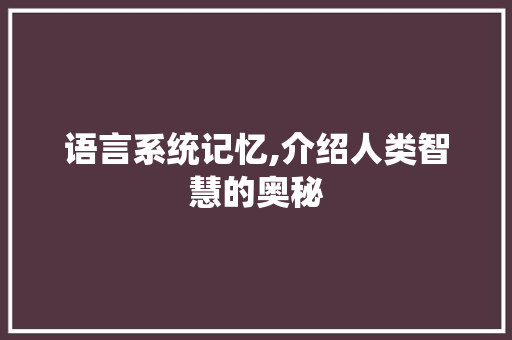 语言系统记忆,介绍人类智慧的奥秘