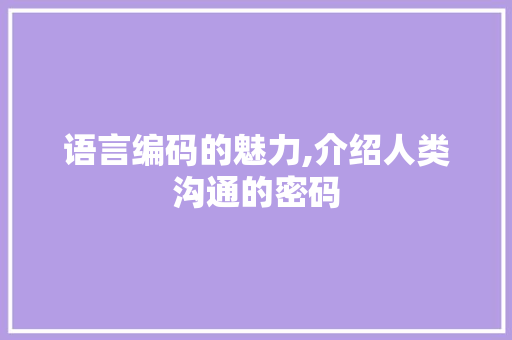 语言编码的魅力,介绍人类沟通的密码