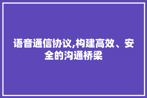 语音通信协议,构建高效、安全的沟通桥梁