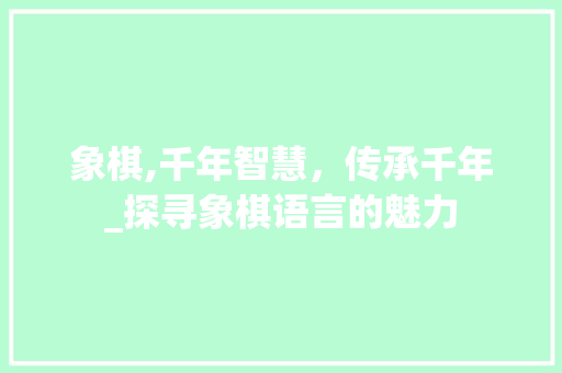 象棋,千年智慧，传承千年_探寻象棋语言的魅力 网站开发