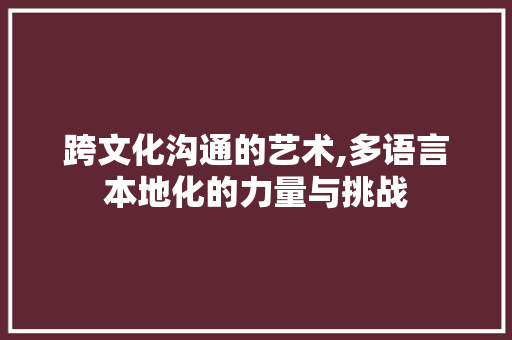 跨文化沟通的艺术,多语言本地化的力量与挑战