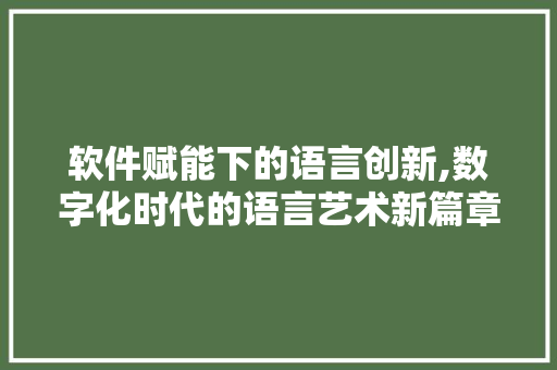 软件赋能下的语言创新,数字化时代的语言艺术新篇章