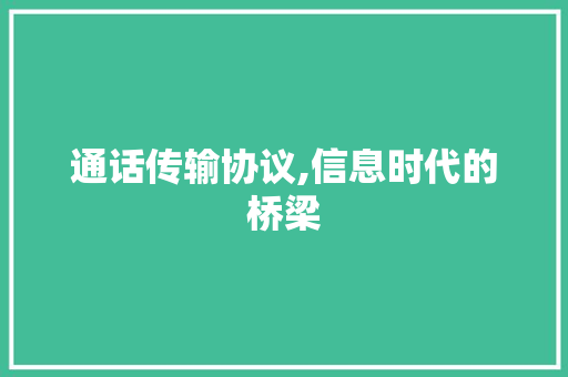 通话传输协议,信息时代的桥梁