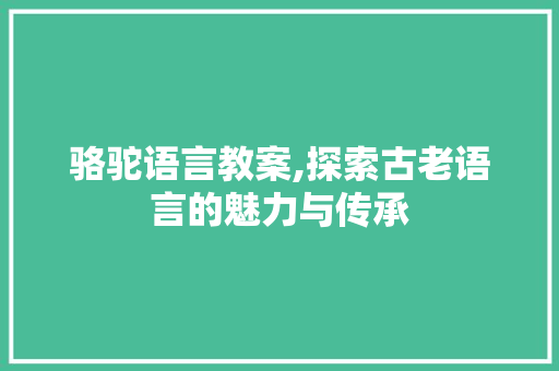 骆驼语言教案,探索古老语言的魅力与传承