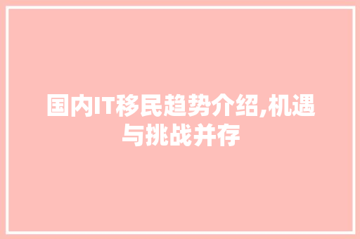 国内IT移民趋势介绍,机遇与挑战并存