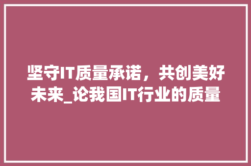 坚守IT质量承诺，共创美好未来_论我国IT行业的质量追求与方法