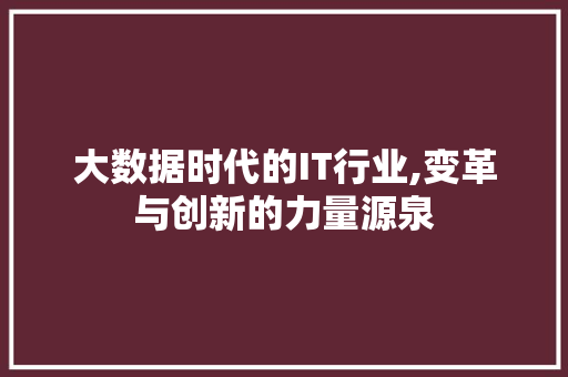 大数据时代的IT行业,变革与创新的力量源泉