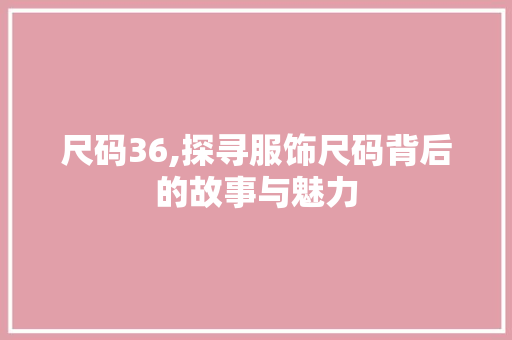尺码36,探寻服饰尺码背后的故事与魅力 小程序开发