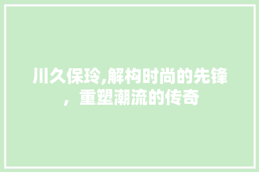 川久保玲,解构时尚的先锋，重塑潮流的传奇 小程序开发