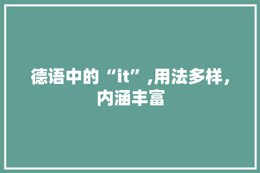 德语中的“it”,用法多样，内涵丰富 seo技术