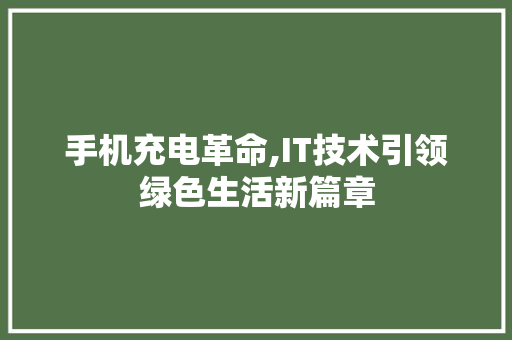 手机充电革命,IT技术引领绿色生活新篇章 AI技术学习