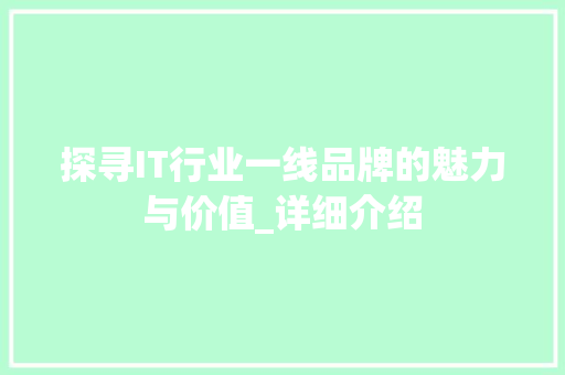 探寻IT行业一线品牌的魅力与价值_详细介绍