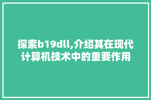 探索b19dll,介绍其在现代计算机技术中的重要作用