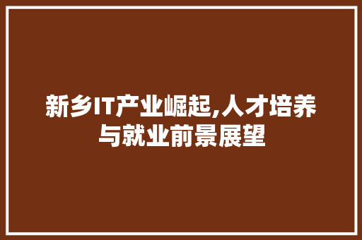 新乡IT产业崛起,人才培养与就业前景展望