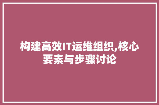 构建高效IT运维组织,核心要素与步骤讨论 搜狗优化