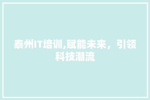 泰州IT培训,赋能未来，引领科技潮流