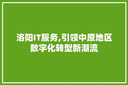 洛阳IT服务,引领中原地区数字化转型新潮流