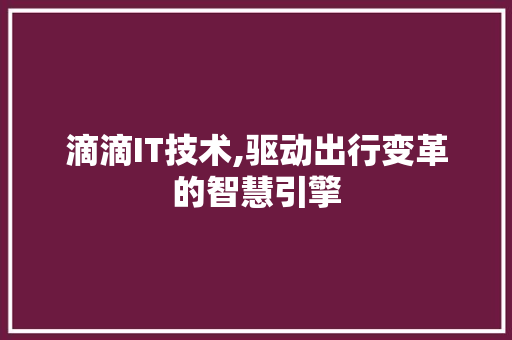 滴滴IT技术,驱动出行变革的智慧引擎