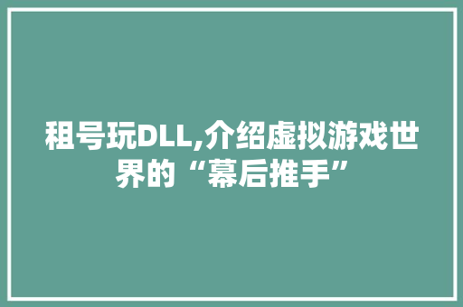 租号玩DLL,介绍虚拟游戏世界的“幕后推手” 网站开发