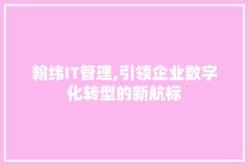翰纬IT管理,引领企业数字化转型的新航标 小程序开发