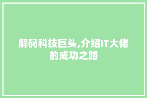 解码科技巨头,介绍IT大佬的成功之路