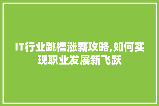 IT行业跳槽涨薪攻略,如何实现职业发展新飞跃