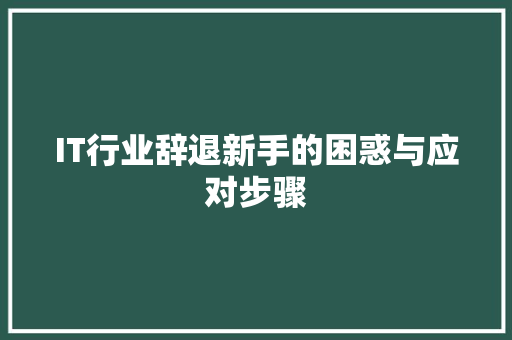 IT行业辞退新手的困惑与应对步骤 网站开发