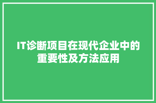IT诊断项目在现代企业中的重要性及方法应用