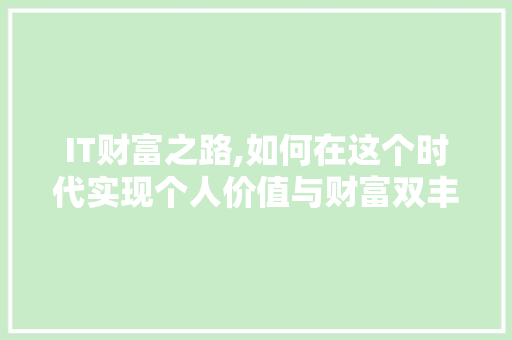 IT财富之路,如何在这个时代实现个人价值与财富双丰收 小程序开发