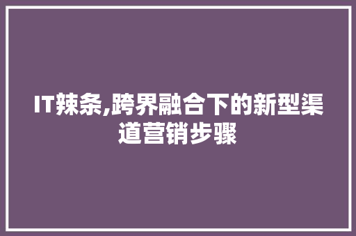 IT辣条,跨界融合下的新型渠道营销步骤