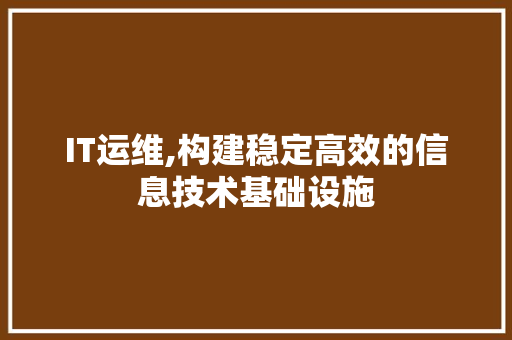 IT运维,构建稳定高效的信息技术基础设施