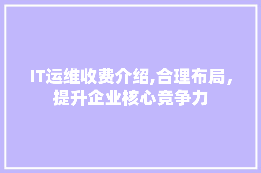 IT运维收费介绍,合理布局，提升企业核心竞争力